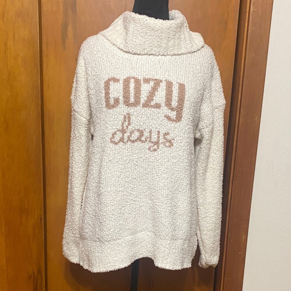 Marled Cream and Tan “Cozy Days” Cowl Neck Sweater Long Sleeve Chunky Comfy Soft